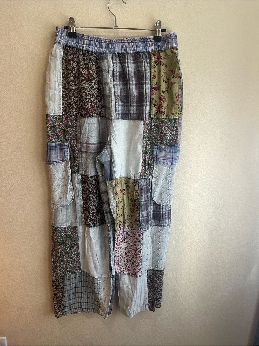 Patchwork Cargo Pants - Light Blue Multi Pattern - Picture 4 of 5
